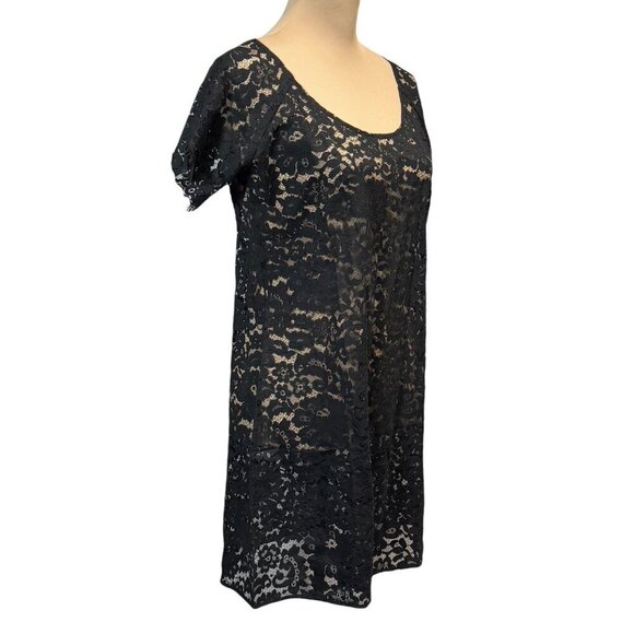 NWT Floral Lace Mini Dress Sz.L Black Sheer Goth Festival Y2K Beach Cover-Up - Picture 3 of 12